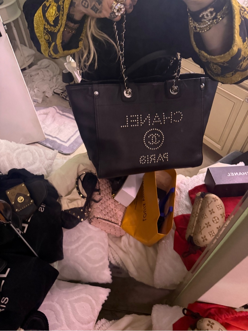 The whole black and silver set authentic Chanel boots, shopping tote, and clutch - Picture 7 of 7